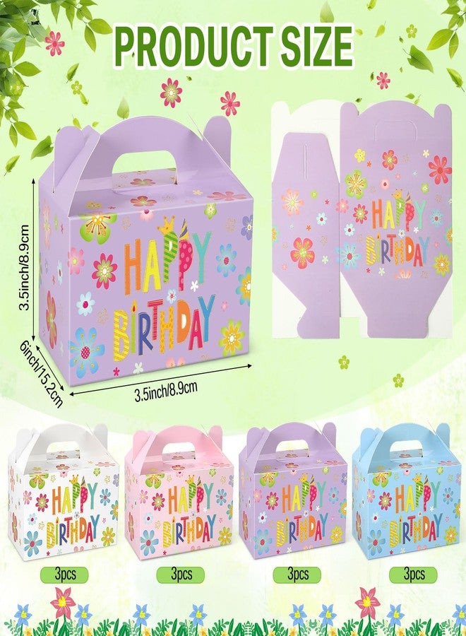 Capoda 12 Pcs Happy Birthday Party Favor Treat Boxes Colorful Flower Gable Gift Boxes Paper Goodie Snack Candy Box with Handle Gift Wrapping for Party Supplies 6 x 3.5 x 3.5 Inch (Happy Birthday) - Image 3
